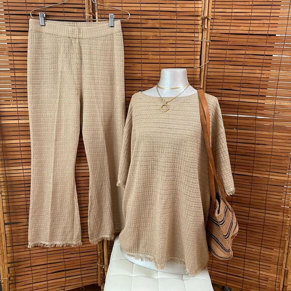Zara Pants - ZARA Women's Metallis Fringe Trim Jewel Neck Top & Bootcut Pants Set M/L (dd2)
